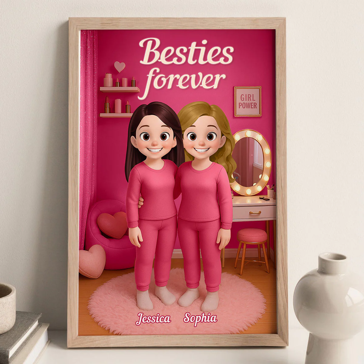 3D Effect Besties Pink Tone Dream Dollhouse Personalized Poster - Image 2