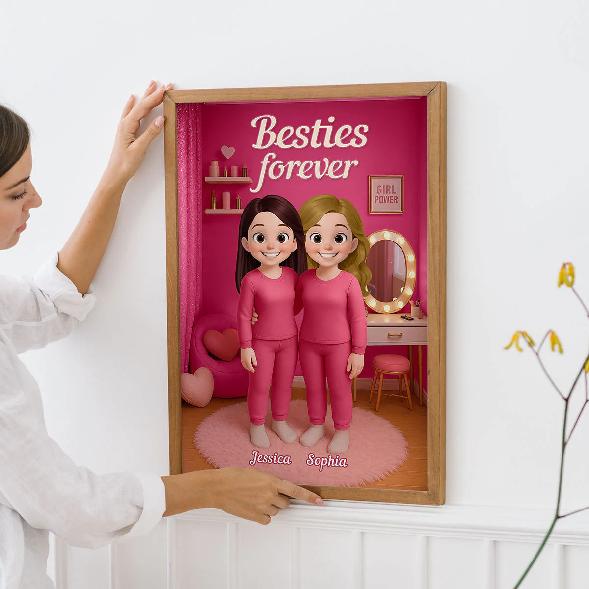 3D Effect Besties Pink Tone Dream Dollhouse Personalized Poster - Image 3