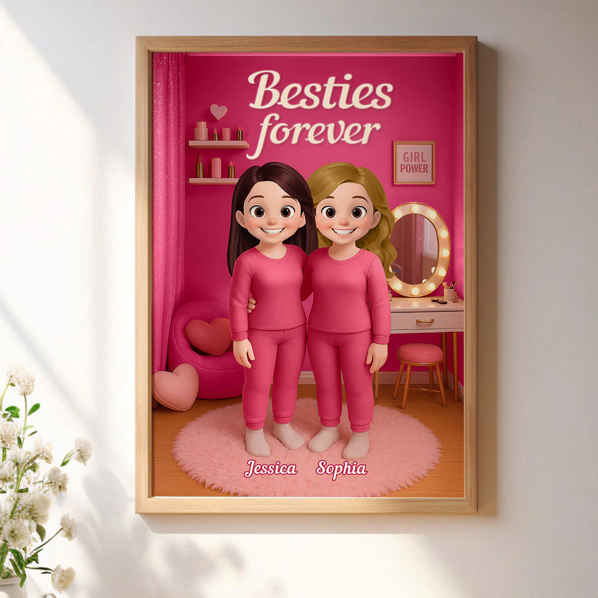 3D Effect Besties Pink Tone Dream Dollhouse Personalized Poster - Image 4