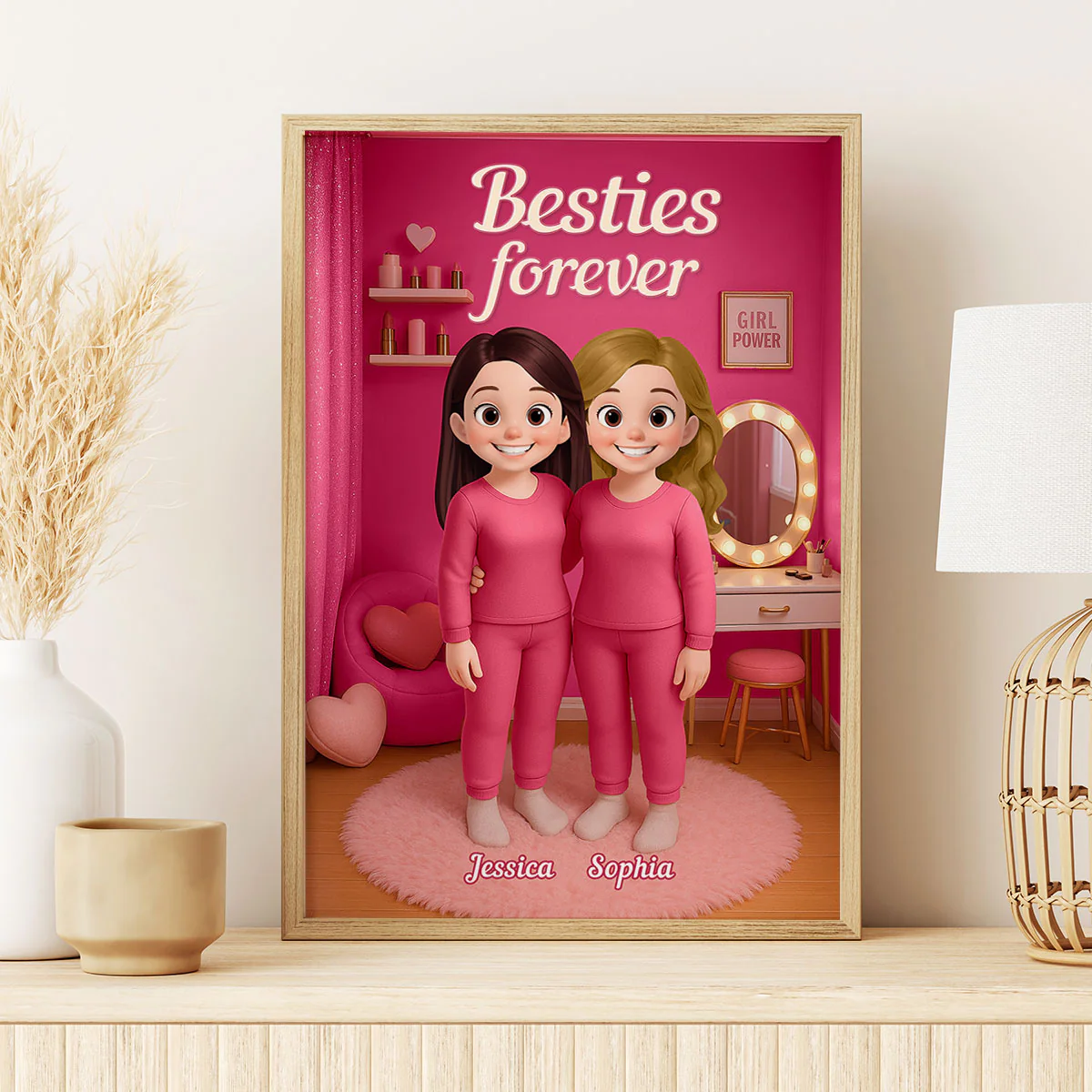 3D Effect Besties Pink Tone Dream Dollhouse Personalized Poster - Image 5