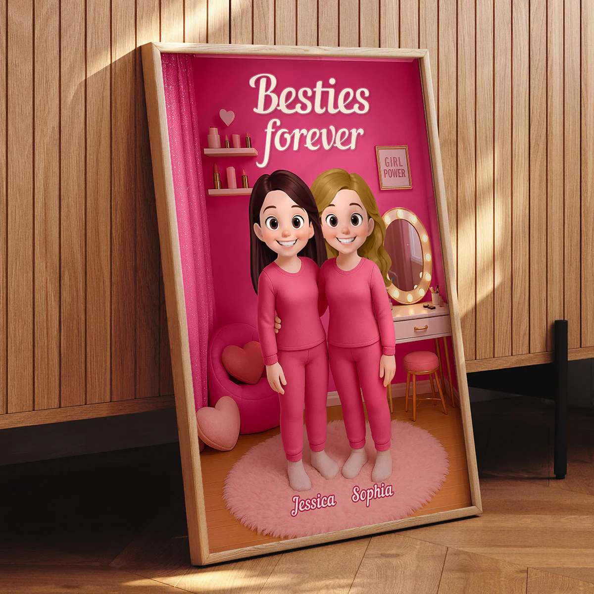 3D Effect Besties Pink Tone Dream Dollhouse Personalized Poster - Image 6
