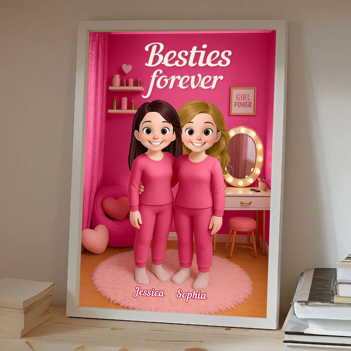 3D Effect Besties Pink Tone Dream Dollhouse Personalized Poster - Image 7