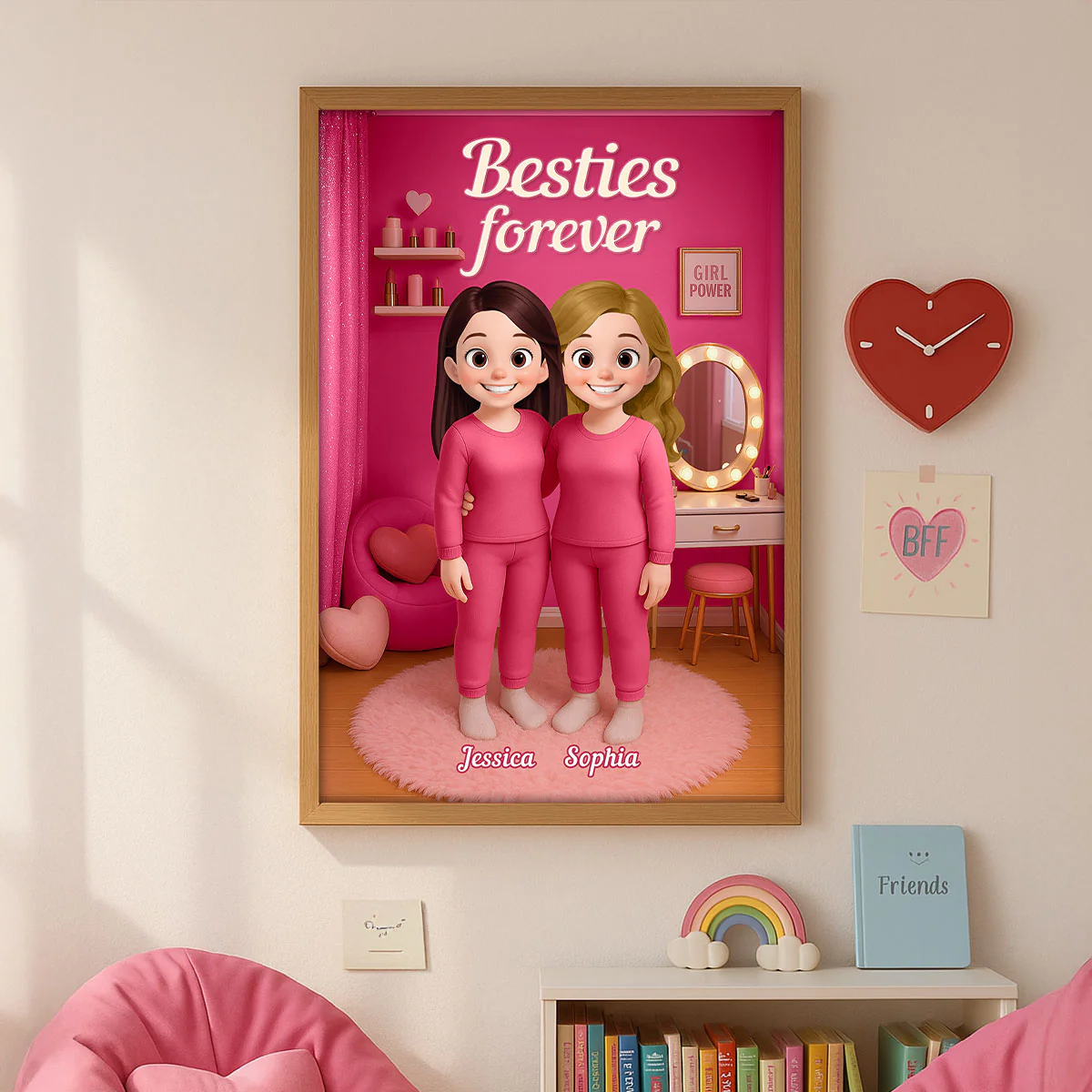 3D Effect Besties Pink Tone Dream Dollhouse Personalized Poster - Image 9