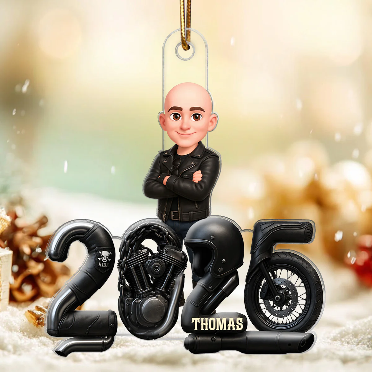 3D Effect Biker Christmas - Personalized Acrylic Ornament - Gift For Bikers, Gift For Him, For Her - Image 4
