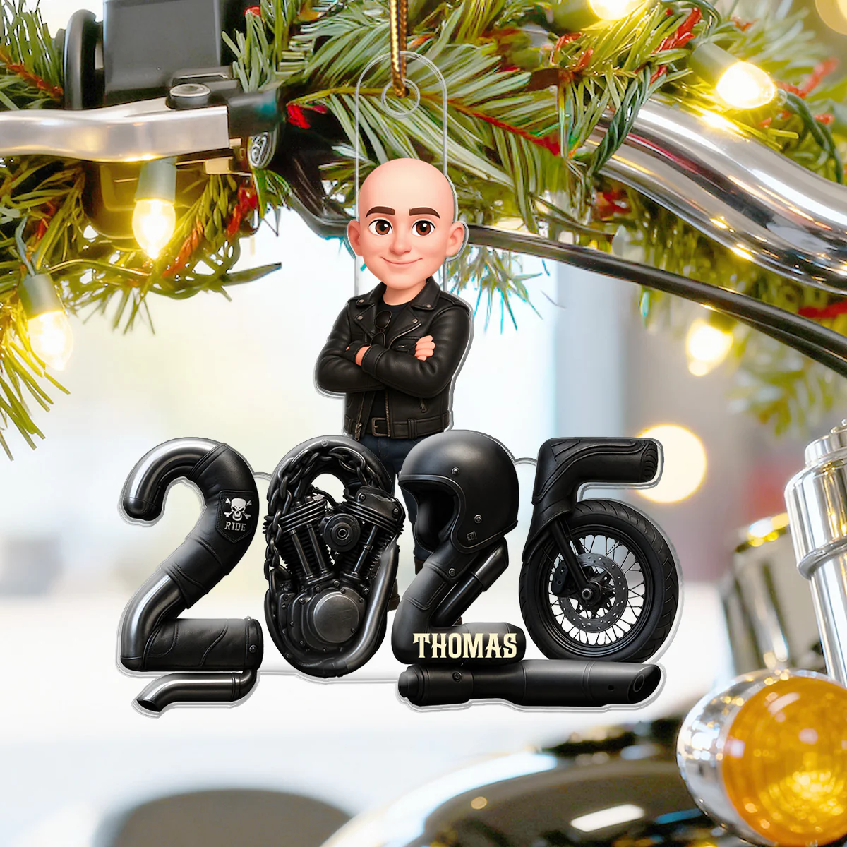 3D Effect Biker Christmas - Personalized Acrylic Ornament - Gift For Bikers, Gift For Him, For Her - Image 5