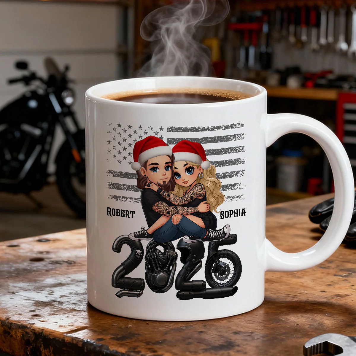 3D Effect Biker Couple Christmas - Personalized Mug - Gift For Bikers, Gift For Him, For Her - Image 10