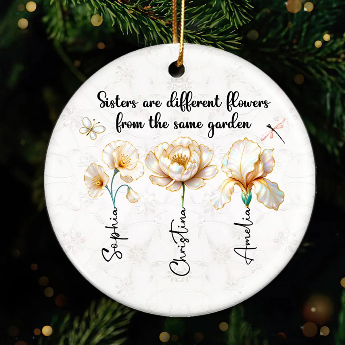 3D Effect Birth Flowers Sisters From The Same Garden - Personalized Ceramic Ornament - Birthday Christmas Just Because Gift For Sisters, Besties