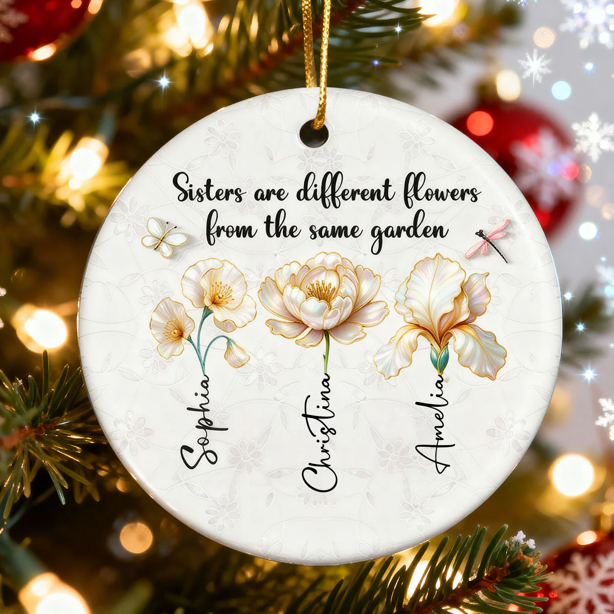 3D Effect Birth Flowers Sisters From The Same Garden - Personalized Ceramic Ornament - Birthday Christmas Just Because Gift For Sisters, Besties - Image 10