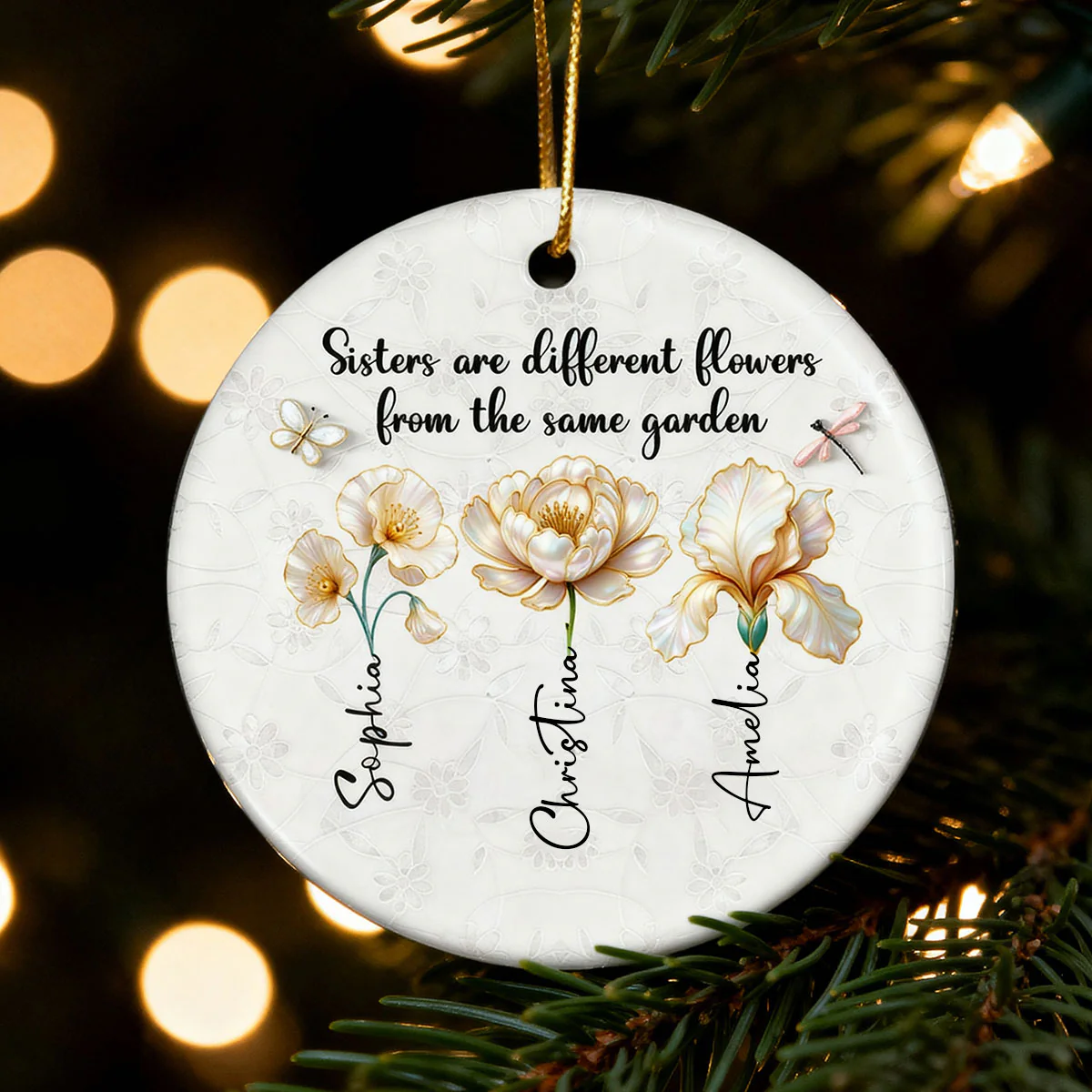 3D Effect Birth Flowers Sisters From The Same Garden - Personalized Ceramic Ornament - Birthday Christmas Just Because Gift For Sisters, Besties - Image 11