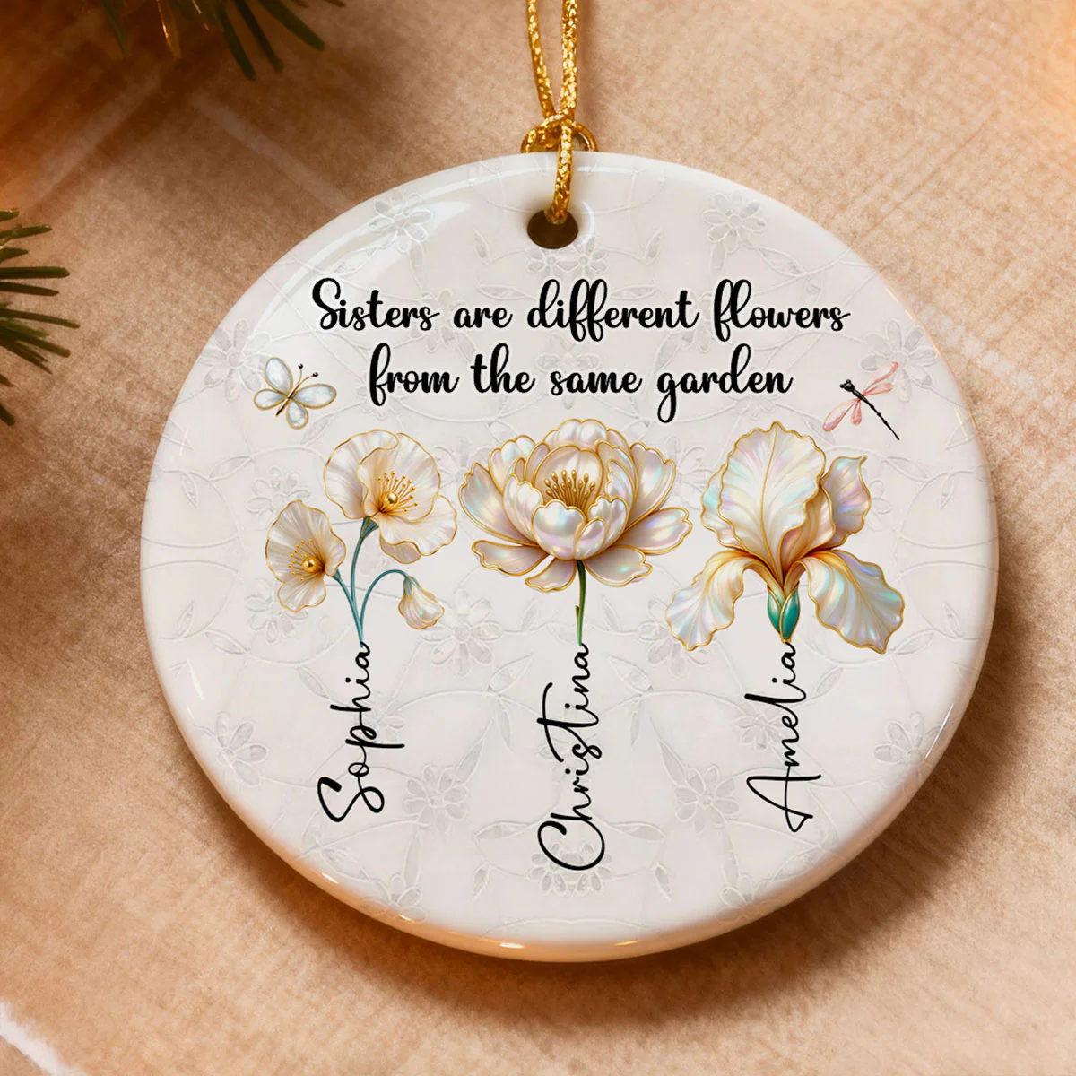 3D Effect Birth Flowers Sisters From The Same Garden - Personalized Ceramic Ornament - Birthday Christmas Just Because Gift For Sisters, Besties - Image 12