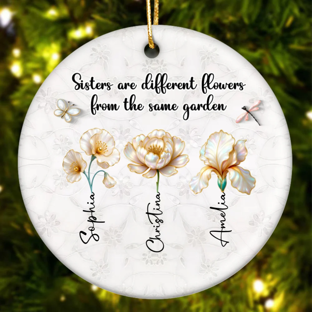3D Effect Birth Flowers Sisters From The Same Garden - Personalized Ceramic Ornament - Birthday Christmas Just Because Gift For Sisters, Besties - Image 14