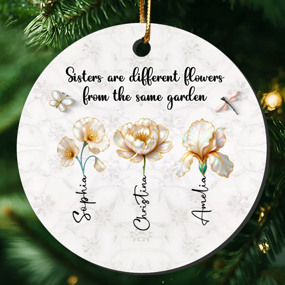 3D Effect Birth Flowers Sisters From The Same Garden - Personalized Ceramic Ornament - Birthday Christmas Just Because Gift For Sisters, Besties - Image 15