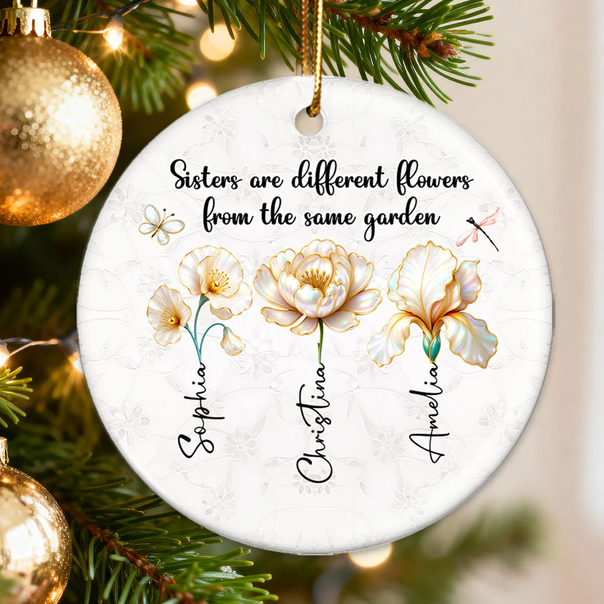 3D Effect Birth Flowers Sisters From The Same Garden - Personalized Ceramic Ornament - Birthday Christmas Just Because Gift For Sisters, Besties - Image 2