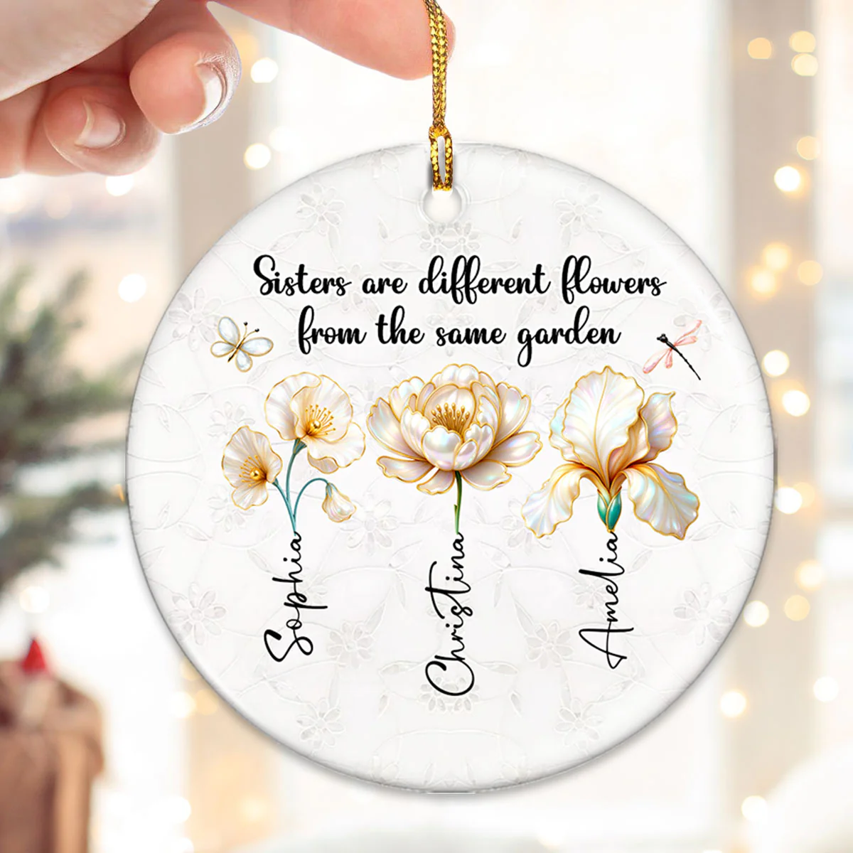 3D Effect Birth Flowers Sisters From The Same Garden - Personalized Ceramic Ornament - Birthday Christmas Just Because Gift For Sisters, Besties - Image 4