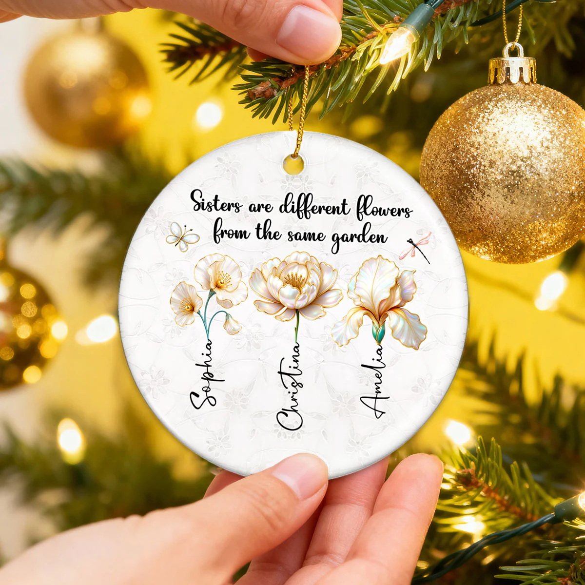 3D Effect Birth Flowers Sisters From The Same Garden - Personalized Ceramic Ornament - Birthday Christmas Just Because Gift For Sisters, Besties - Image 5