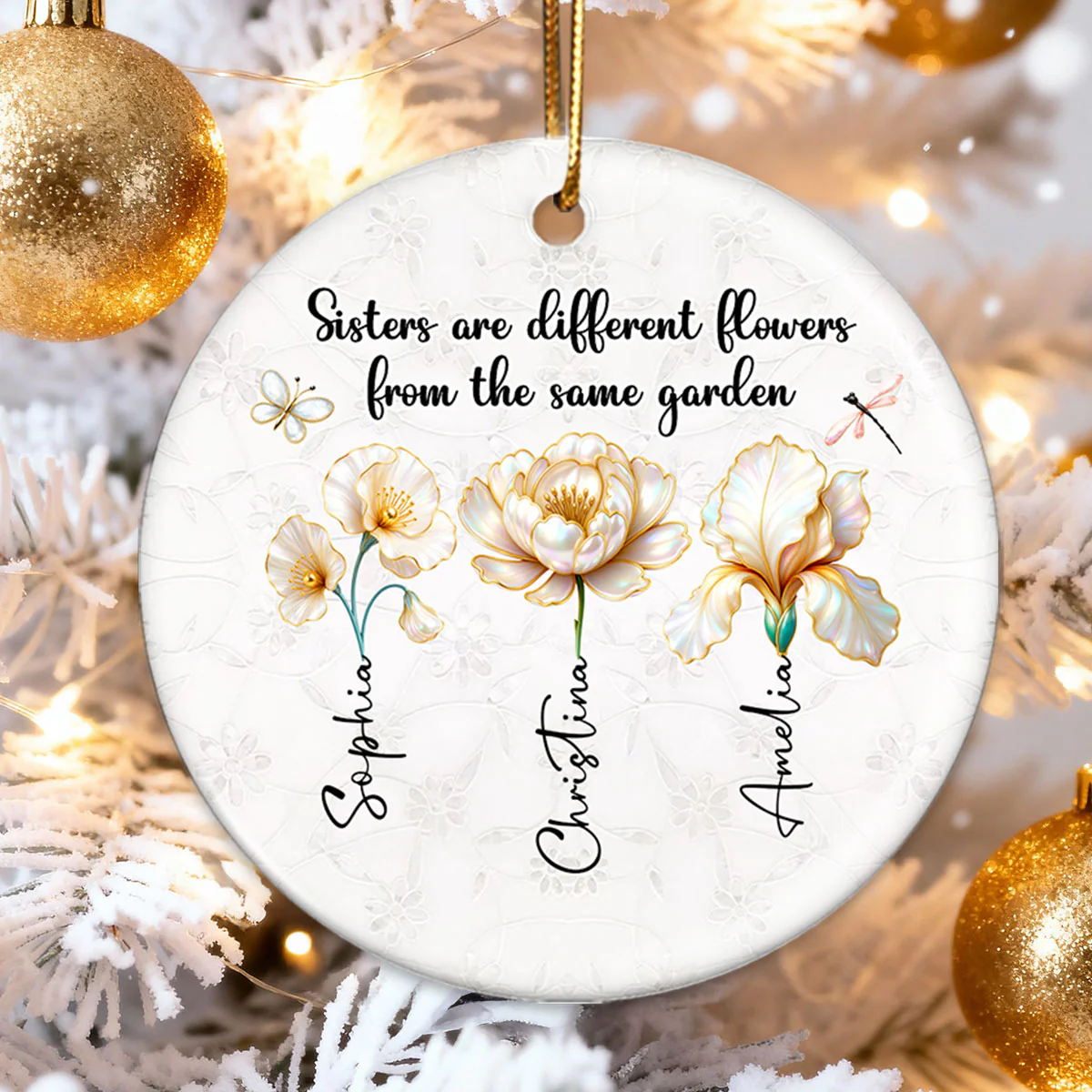 3D Effect Birth Flowers Sisters From The Same Garden - Personalized Ceramic Ornament - Birthday Christmas Just Because Gift For Sisters, Besties - Image 6
