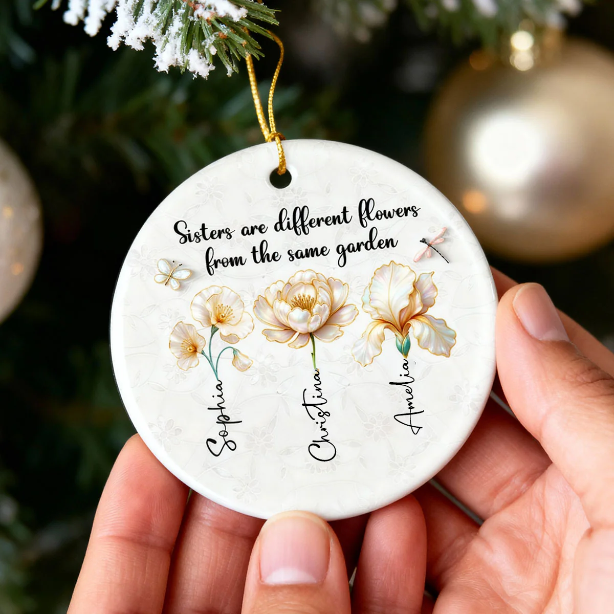 3D Effect Birth Flowers Sisters From The Same Garden - Personalized Ceramic Ornament - Birthday Christmas Just Because Gift For Sisters, Besties - Image 8