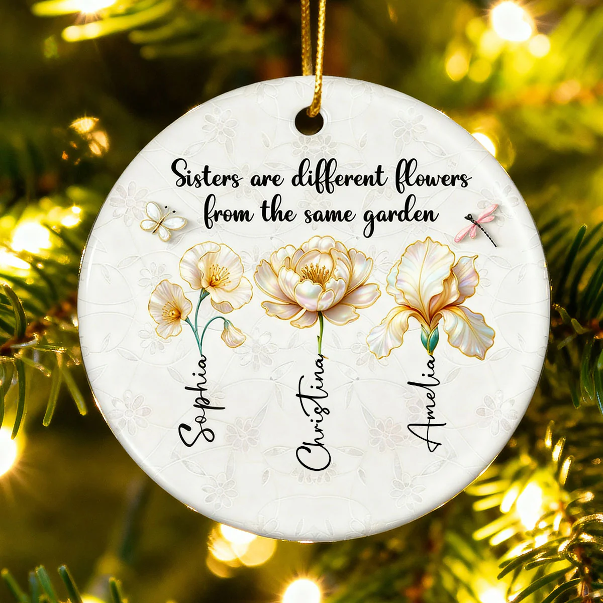 3D Effect Birth Flowers Sisters From The Same Garden - Personalized Ceramic Ornament - Birthday Christmas Just Because Gift For Sisters, Besties - Image 9