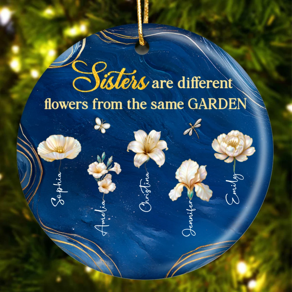 3D Effect Birth Flowers Sisters From The Same Garden - Personalized Ceramic Ornament - Christmas Gift For Sisters - Image 13