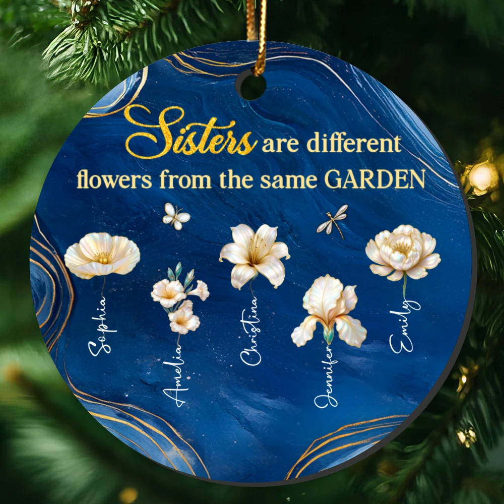 3D Effect Birth Flowers Sisters From The Same Garden - Personalized Ceramic Ornament - Christmas Gift For Sisters - Image 14