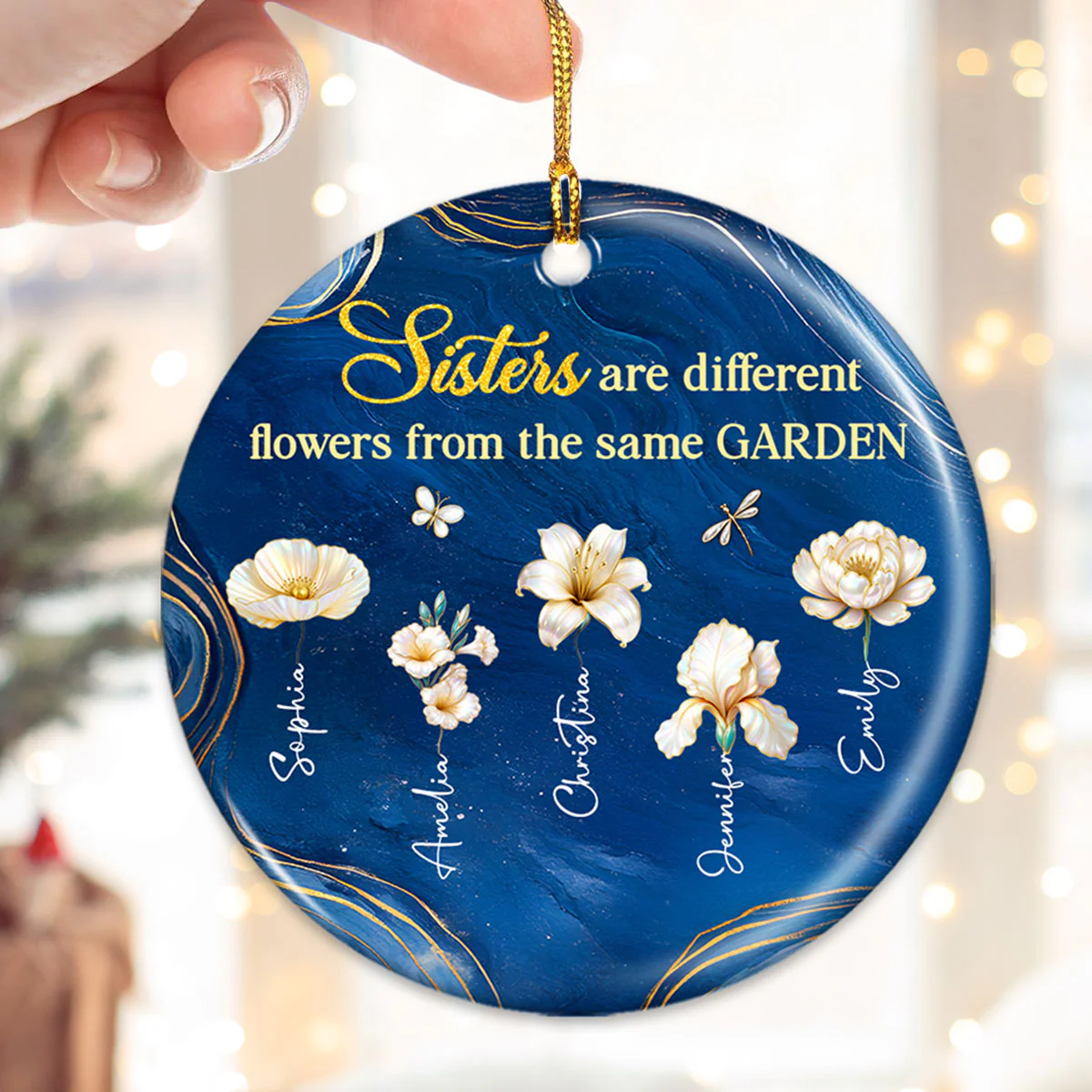 3D Effect Birth Flowers Sisters From The Same Garden - Personalized Ceramic Ornament - Christmas Gift For Sisters - Image 3