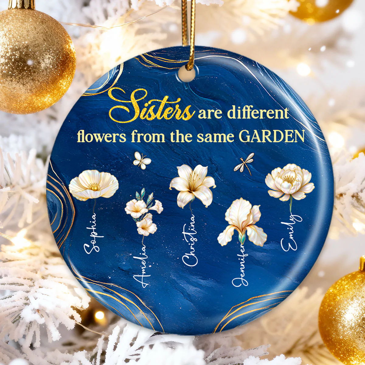 3D Effect Birth Flowers Sisters From The Same Garden - Personalized Ceramic Ornament - Christmas Gift For Sisters - Image 5