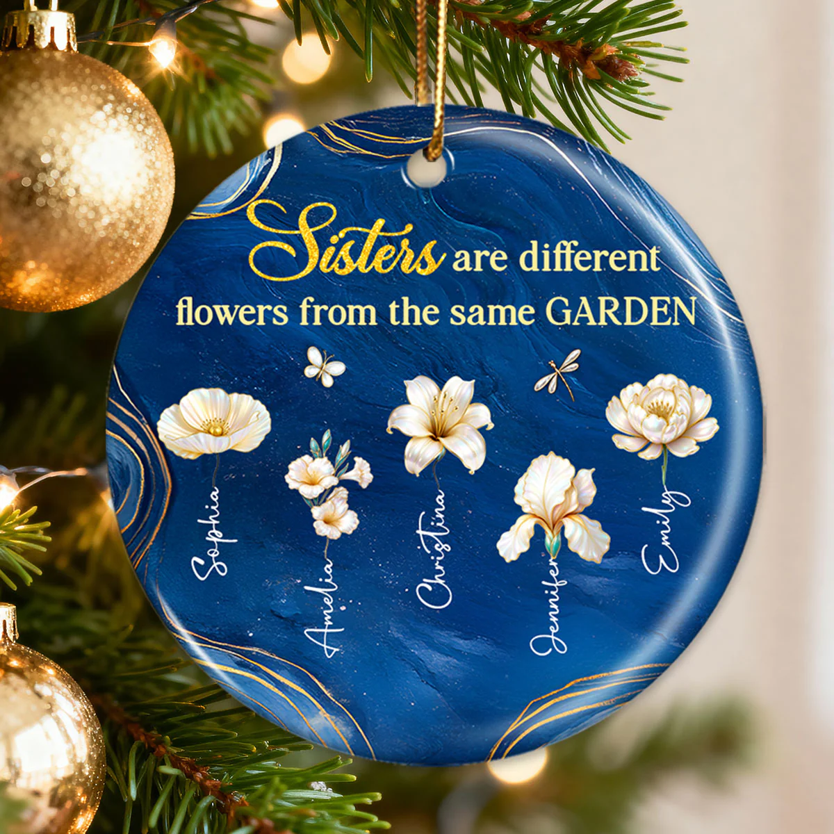 3D Effect Birth Flowers Sisters From The Same Garden - Personalized Ceramic Ornament - Christmas Gift For Sisters - Image 6