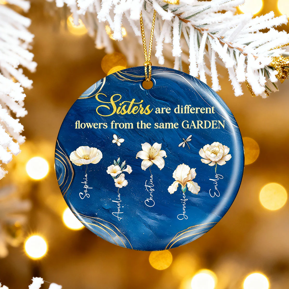3D Effect Birth Flowers Sisters From The Same Garden - Personalized Ceramic Ornament - Christmas Gift For Sisters - Image 9