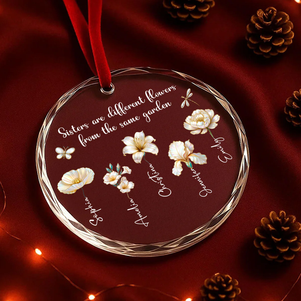 3D Effect Birth Flowers Sisters From The Same Garden - Personalized Glass Ornament - Birthday Christmas Just Because Gift For Sisters, Besties - Image 10