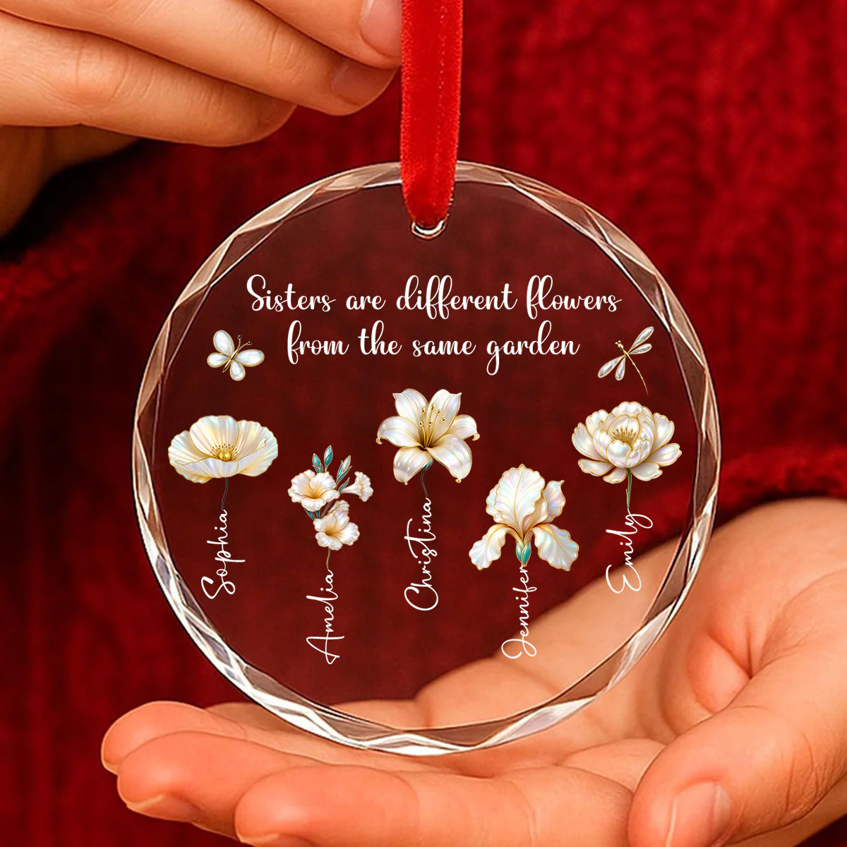 3D Effect Birth Flowers Sisters From The Same Garden - Personalized Glass Ornament - Birthday Christmas Just Because Gift For Sisters, Besties - Image 11