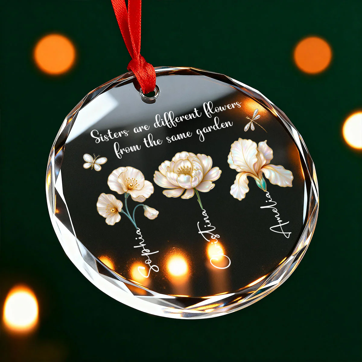3D Effect Birth Flowers Sisters From The Same Garden - Personalized Glass Ornament - Birthday Christmas Just Because Gift For Sisters, Besties - Image 13