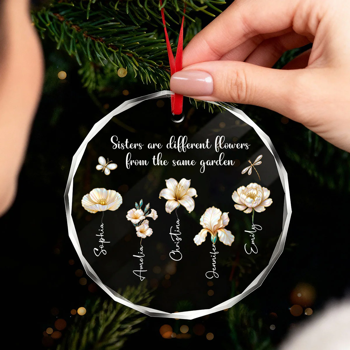3D Effect Birth Flowers Sisters From The Same Garden - Personalized Glass Ornament - Birthday Christmas Just Because Gift For Sisters, Besties - Image 14