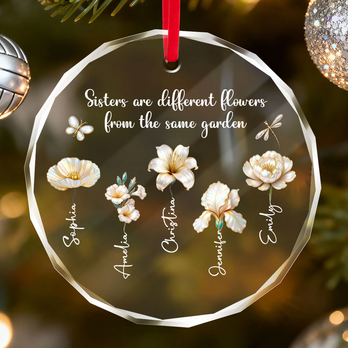 3D Effect Birth Flowers Sisters From The Same Garden - Personalized Glass Ornament - Birthday Christmas Just Because Gift For Sisters, Besties - Image 15