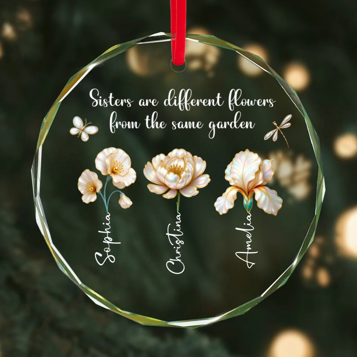 3D Effect Birth Flowers Sisters From The Same Garden - Personalized Glass Ornament - Birthday Christmas Just Because Gift For Sisters, Besties - Image 16