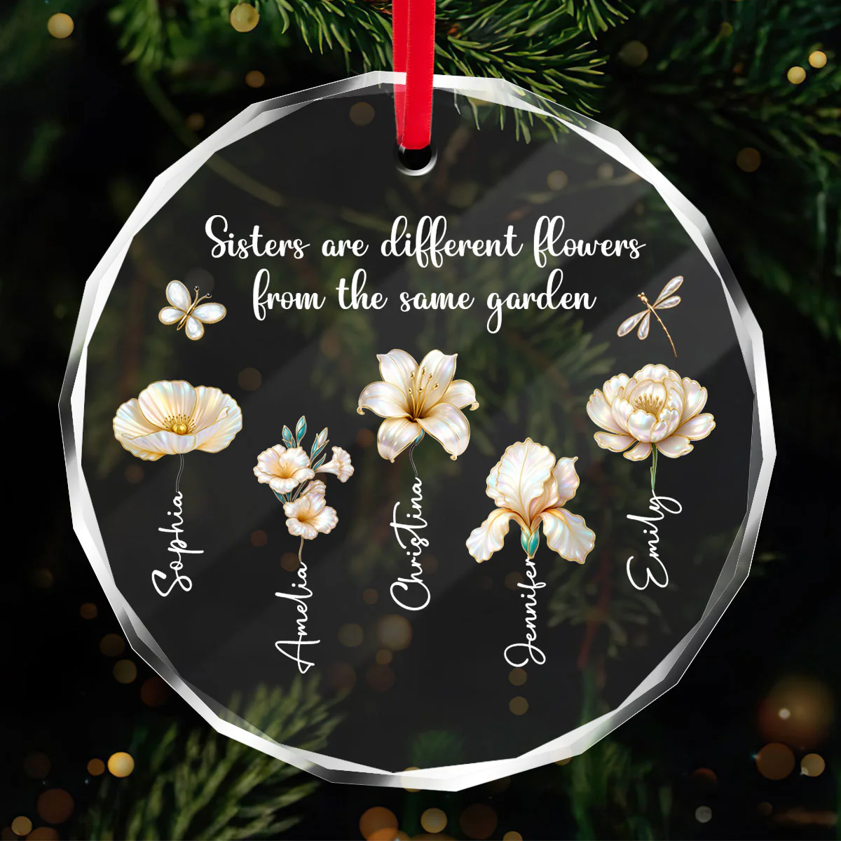 3D Effect Birth Flowers Sisters From The Same Garden - Personalized Glass Ornament - Birthday Christmas Just Because Gift For Sisters, Besties - Image 4