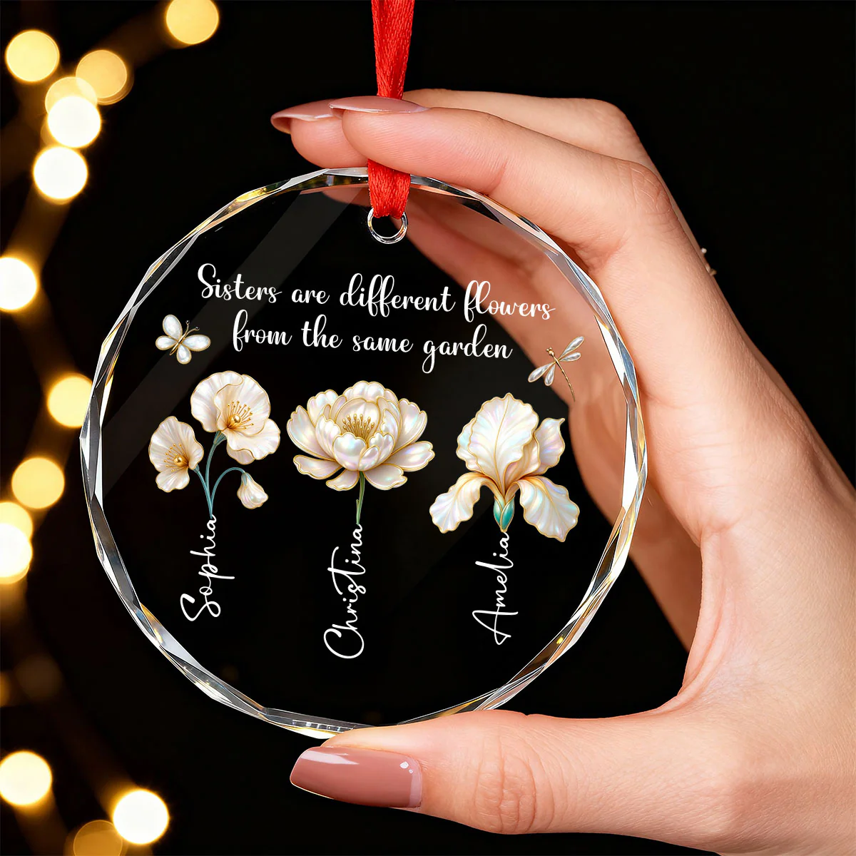 3D Effect Birth Flowers Sisters From The Same Garden - Personalized Glass Ornament - Birthday Christmas Just Because Gift For Sisters, Besties - Image 5