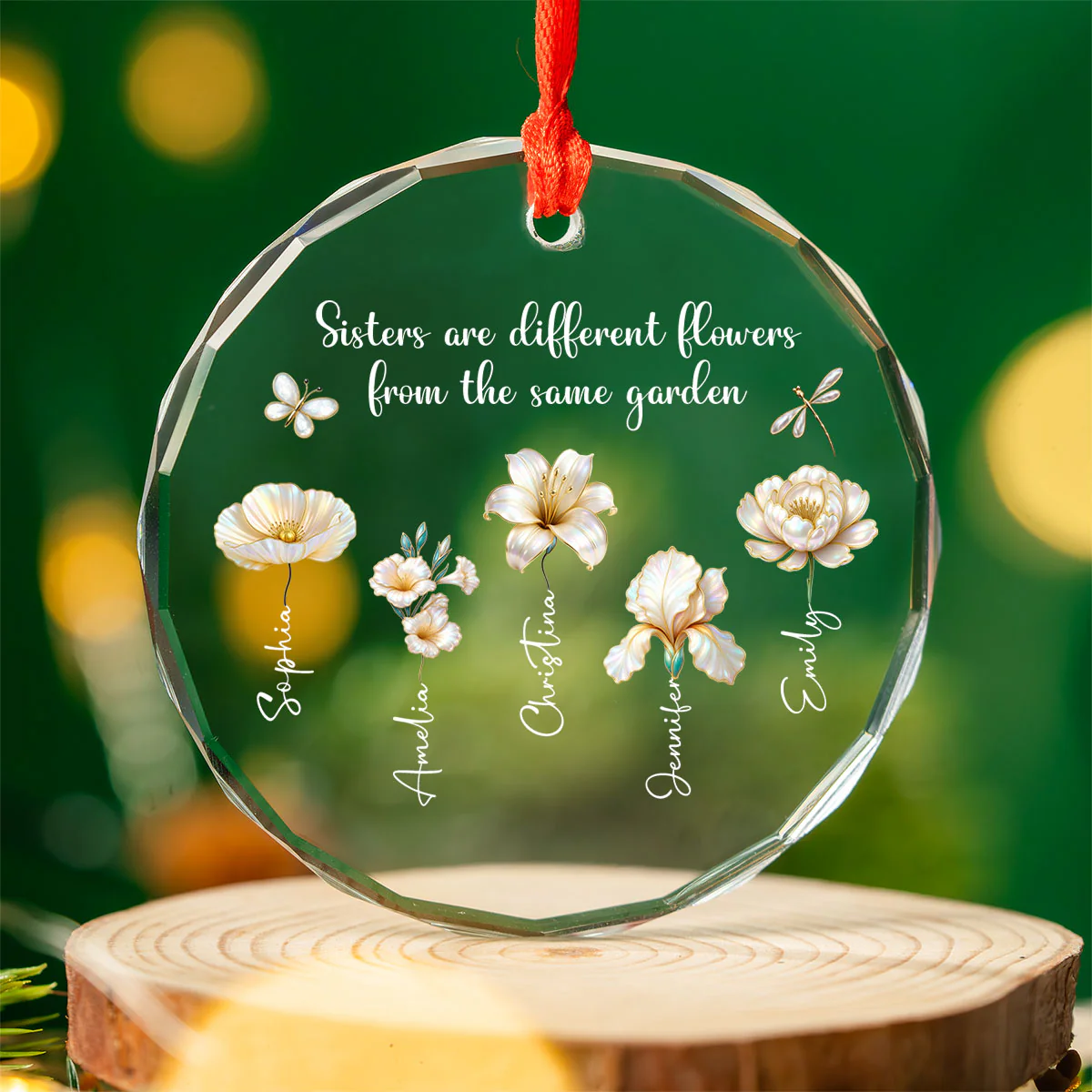 3D Effect Birth Flowers Sisters From The Same Garden - Personalized Glass Ornament - Birthday Christmas Just Because Gift For Sisters, Besties - Image 7