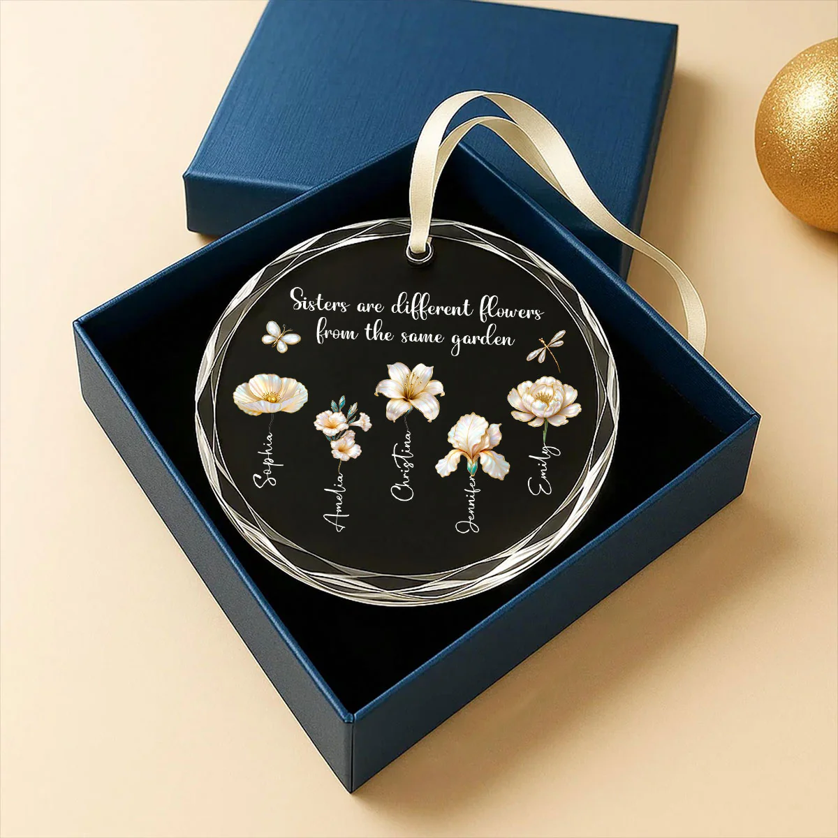 3D Effect Birth Flowers Sisters From The Same Garden - Personalized Glass Ornament - Birthday Christmas Just Because Gift For Sisters, Besties - Image 9