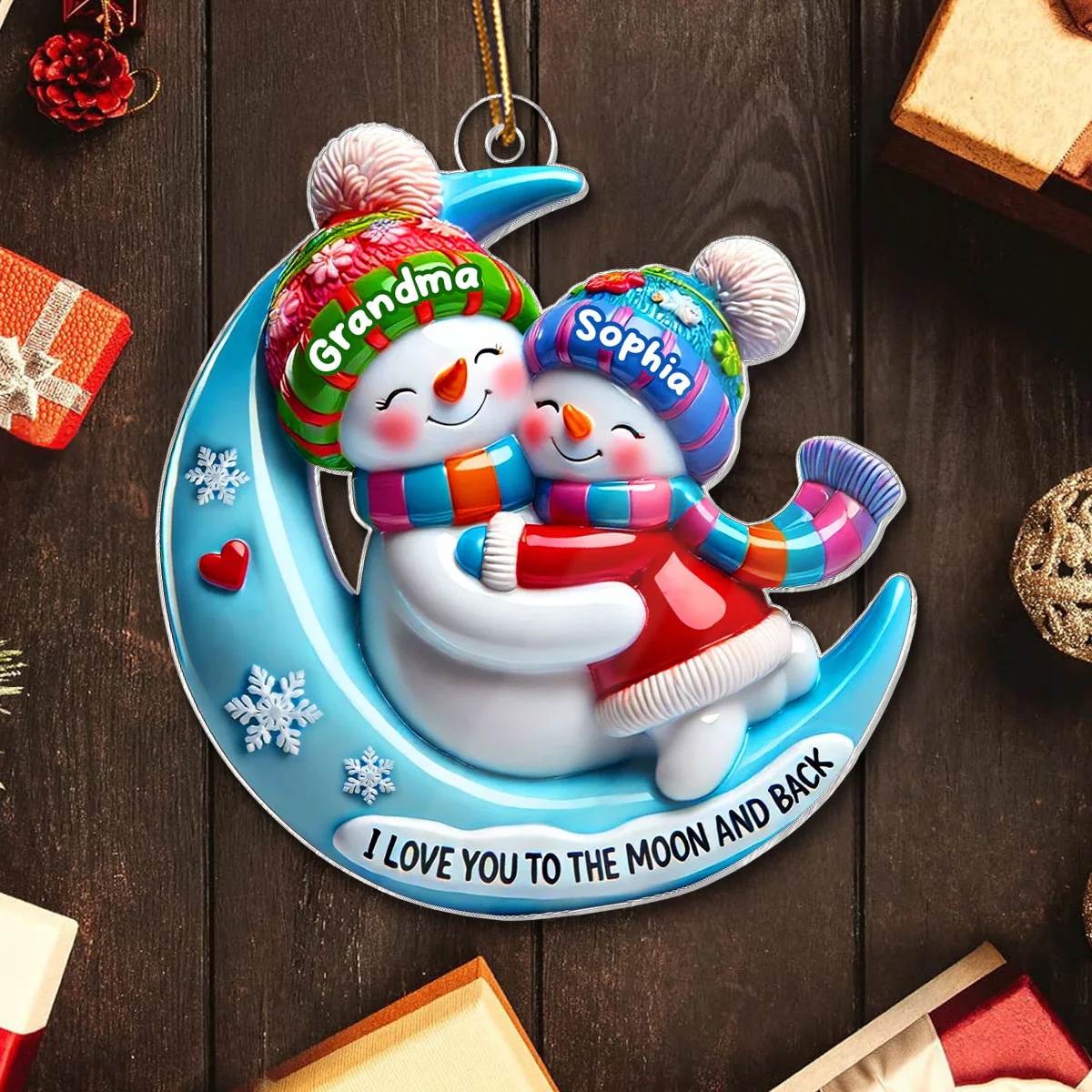 3D Effect Blue Moon Grandma Hugging Grandkid On The Moon Personalized Acrylic Ornament, Christmas Gift For Granddaughter, Grandson - Image 6