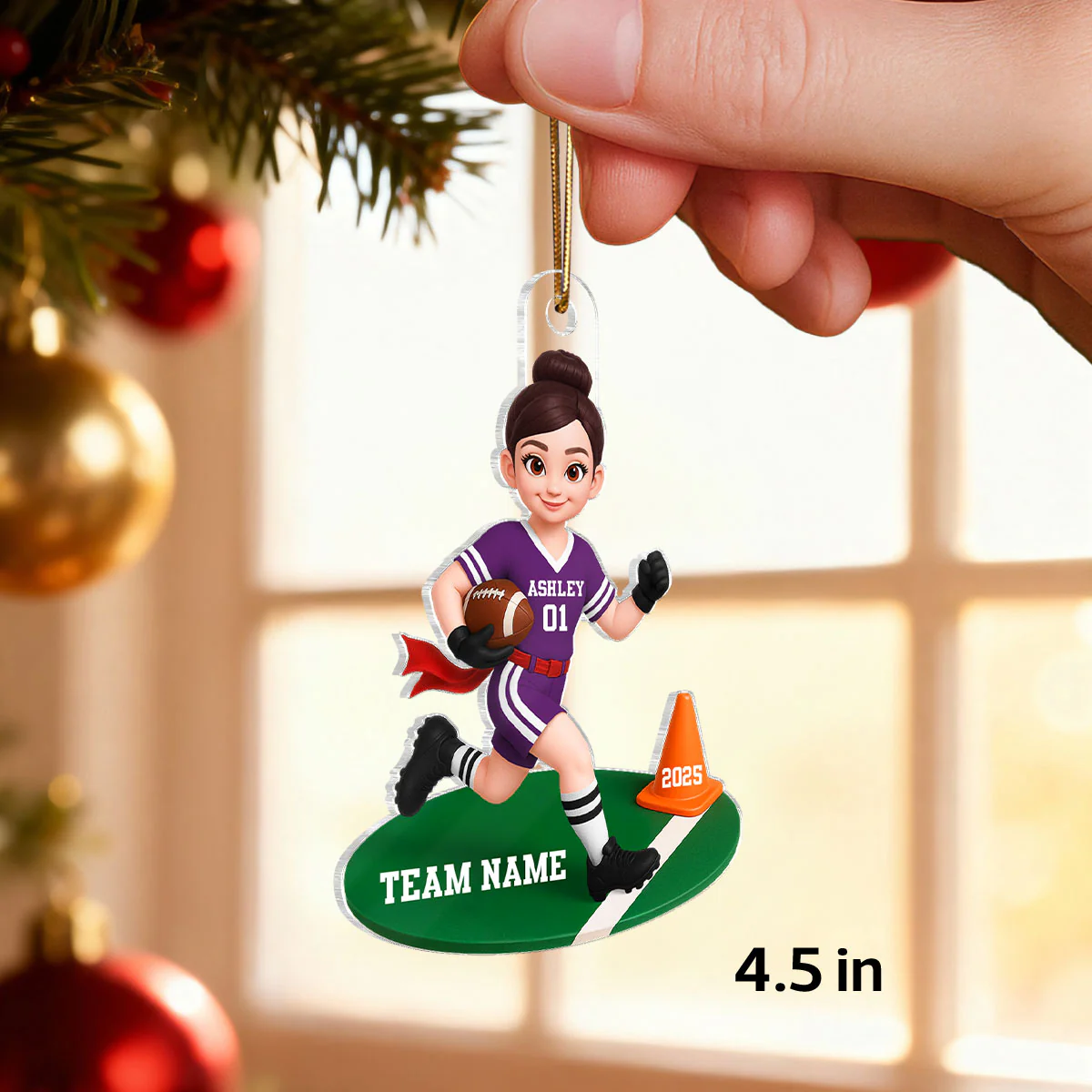 3D Effect Boy Girl Flag Football - Personalized Acrylic Ornament - Christmas Gift for Daughter Son - Image 2