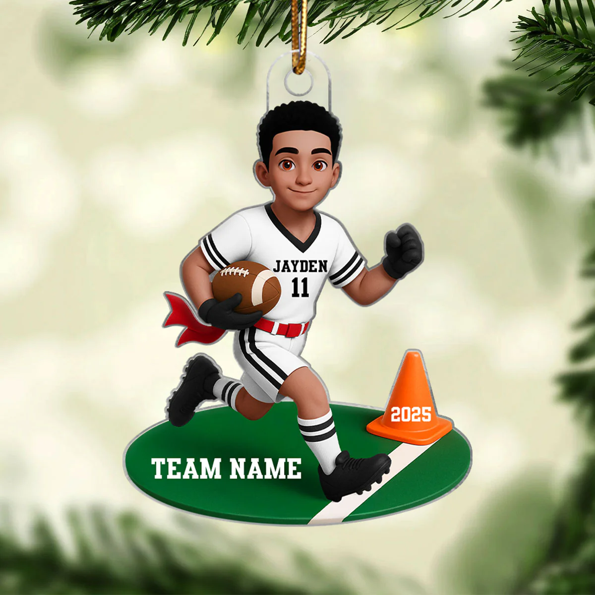 3D Effect Boy Girl Flag Football - Personalized Acrylic Ornament - Christmas Gift for Daughter Son - Image 3