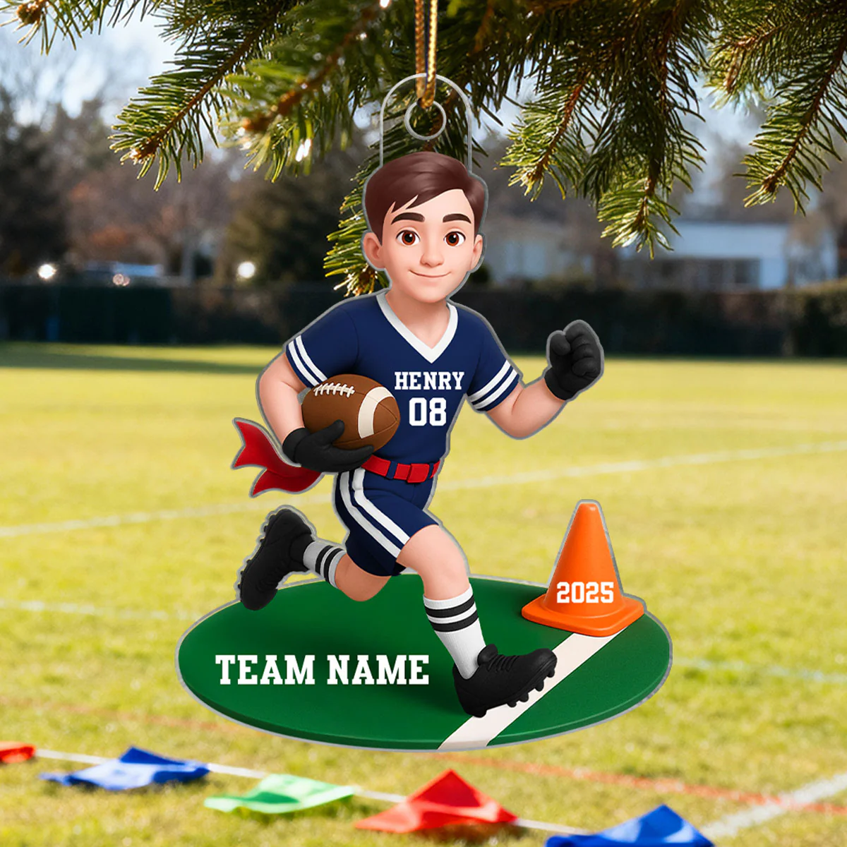 3D Effect Boy Girl Flag Football - Personalized Acrylic Ornament - Christmas Gift for Daughter Son - Image 4
