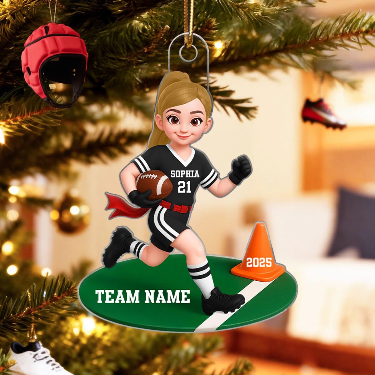 3D Effect Boy Girl Flag Football - Personalized Acrylic Ornament - Christmas Gift for Daughter Son - Image 5