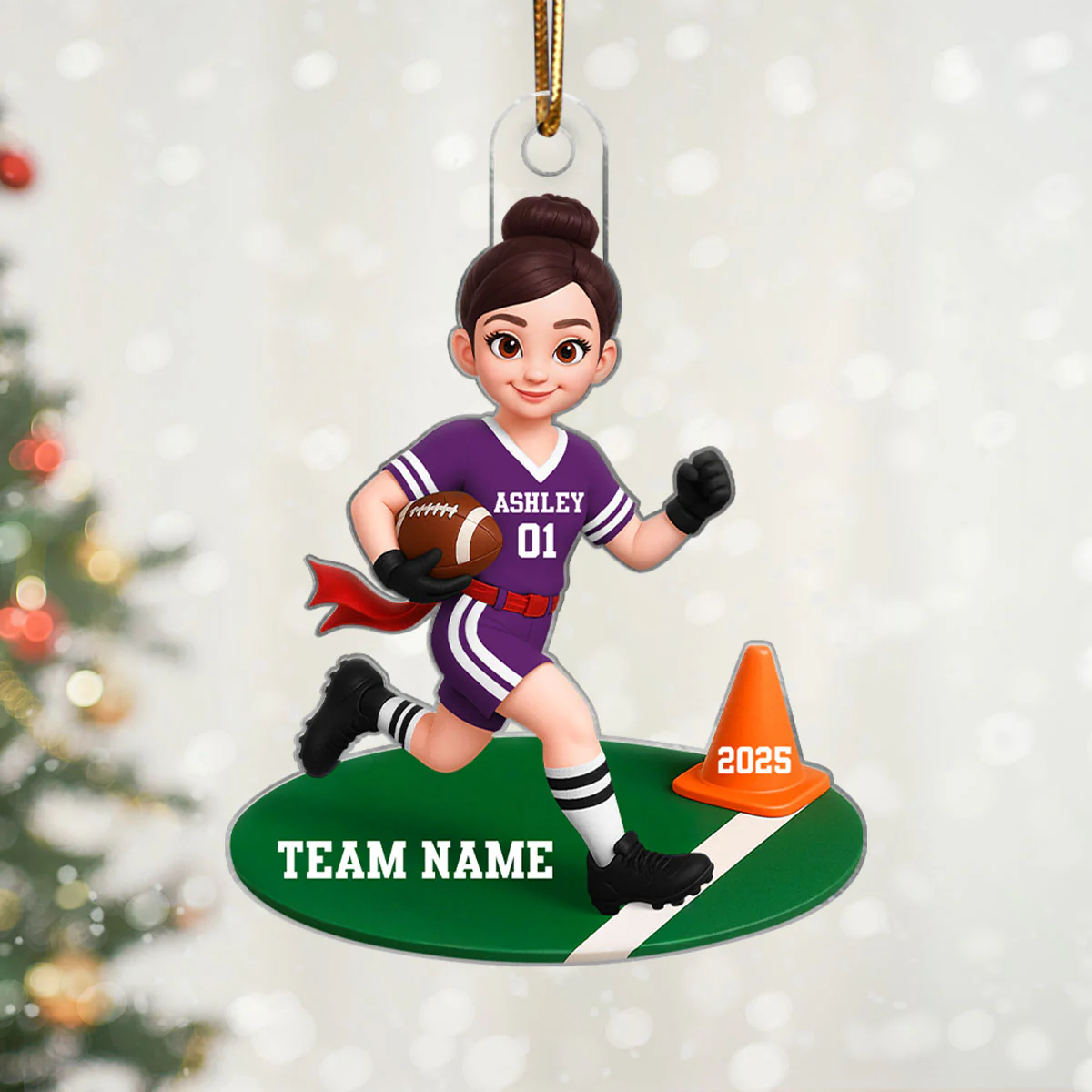 3D Effect Boy Girl Flag Football - Personalized Acrylic Ornament - Christmas Gift for Daughter Son - Image 6