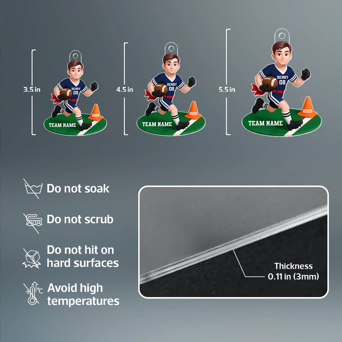 3D Effect Boy Girl Flag Football - Personalized Acrylic Ornament - Christmas Gift for Daughter Son - Image 7