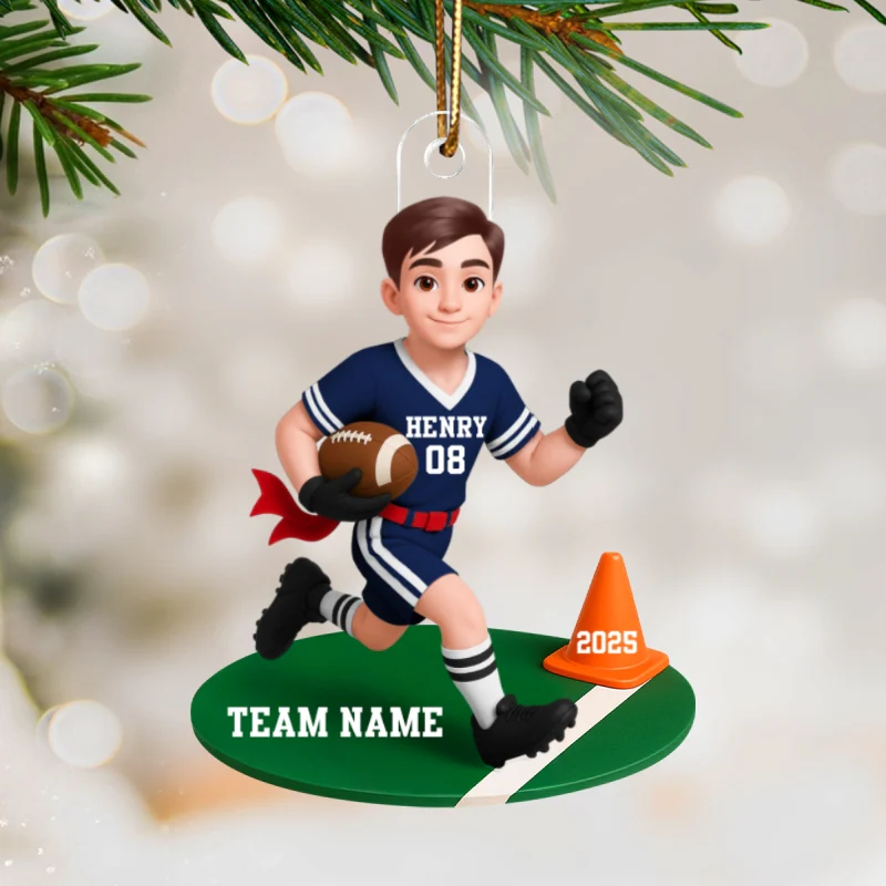 3D Effect Boy Girl Flag Football - Personalized Acrylic Ornament - Christmas Gift for Daughter Son - Image 8