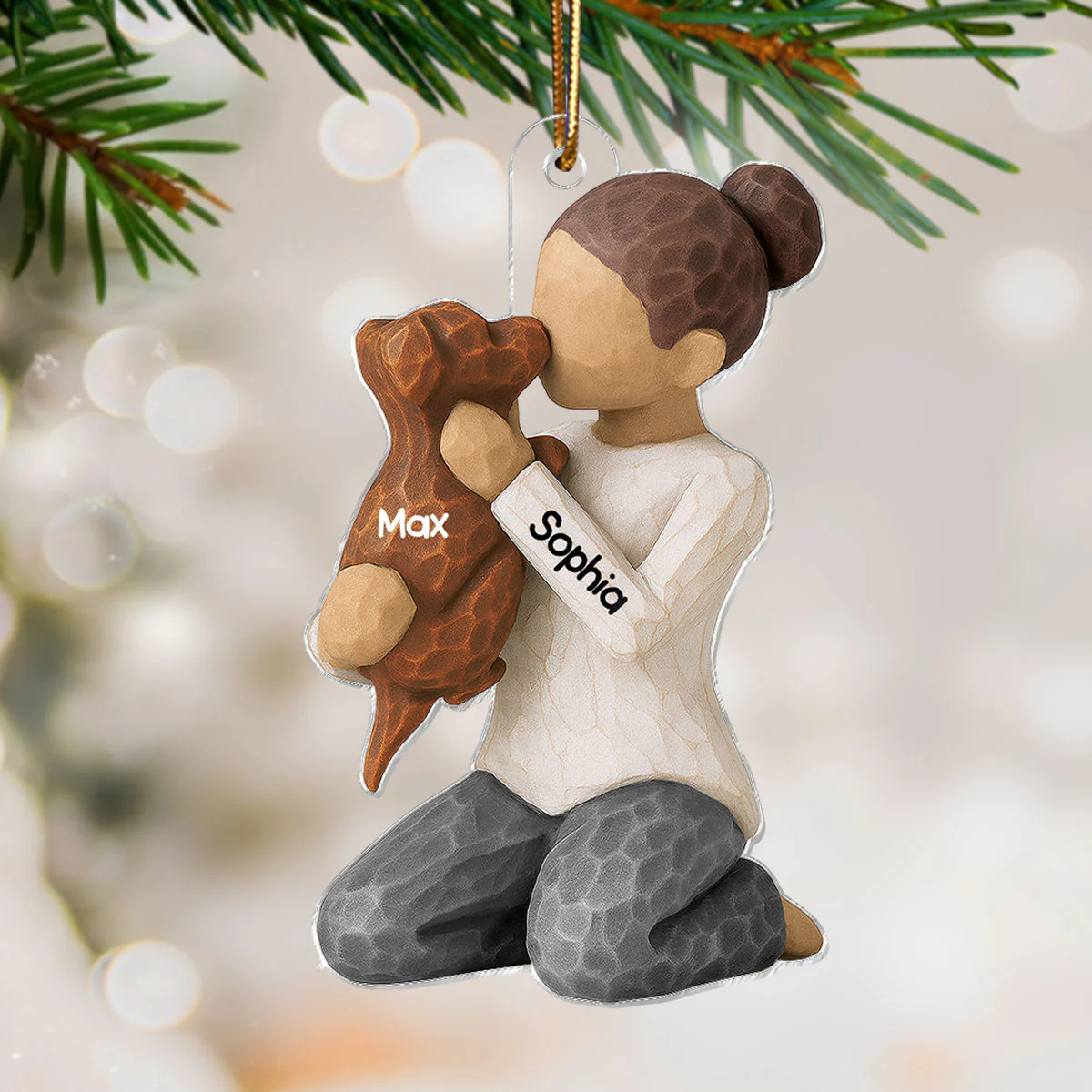 3D Effect Boy Girl Hugging Dog - Personalized Acrylic Ornament - Christmas Gift For Dog Lovers - Image 6