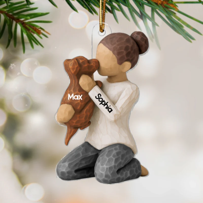 3D Effect Boy Girl Hugging Dog - Personalized Acrylic Ornament - Christmas Gift For Dog Lovers - Image 8