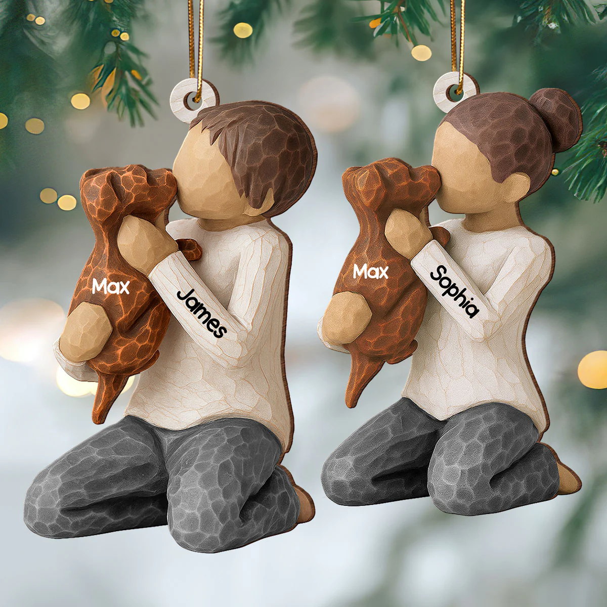 3D Effect Boy Girl Hugging Dog - Personalized Wooden Ornament - Christmas Gift For Dog Lovers - Image 8