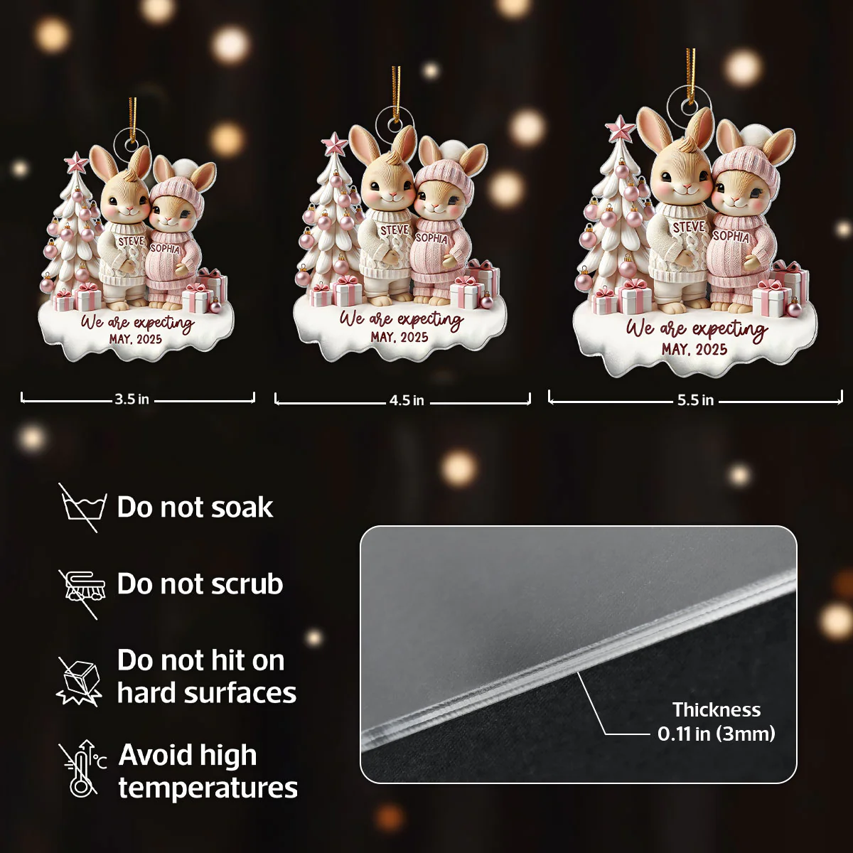 3D Effect Bunny Couple Pregnant Expecting New Baby Christmas Personalized Acrylic Ornament, Pregnancy Announcement Keepsake - Image 8